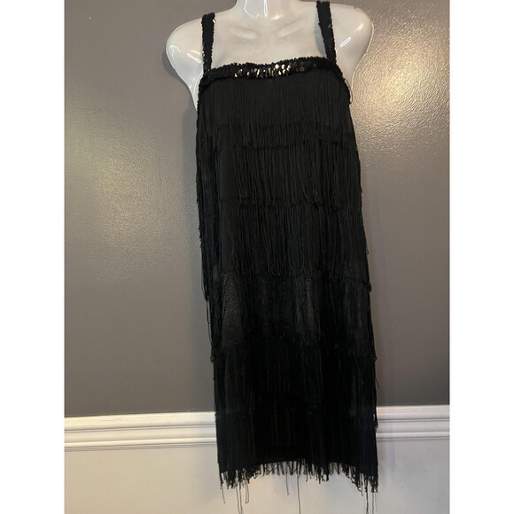 CostumesUSA Dress Womens Extra Large Black 20s Flapper Fringe Tassel Sequin - Picture 2 of 9
